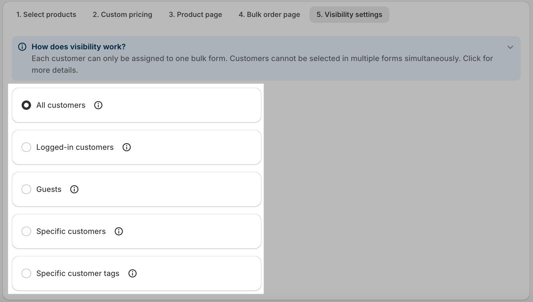 Screenshot showing the visibility options.